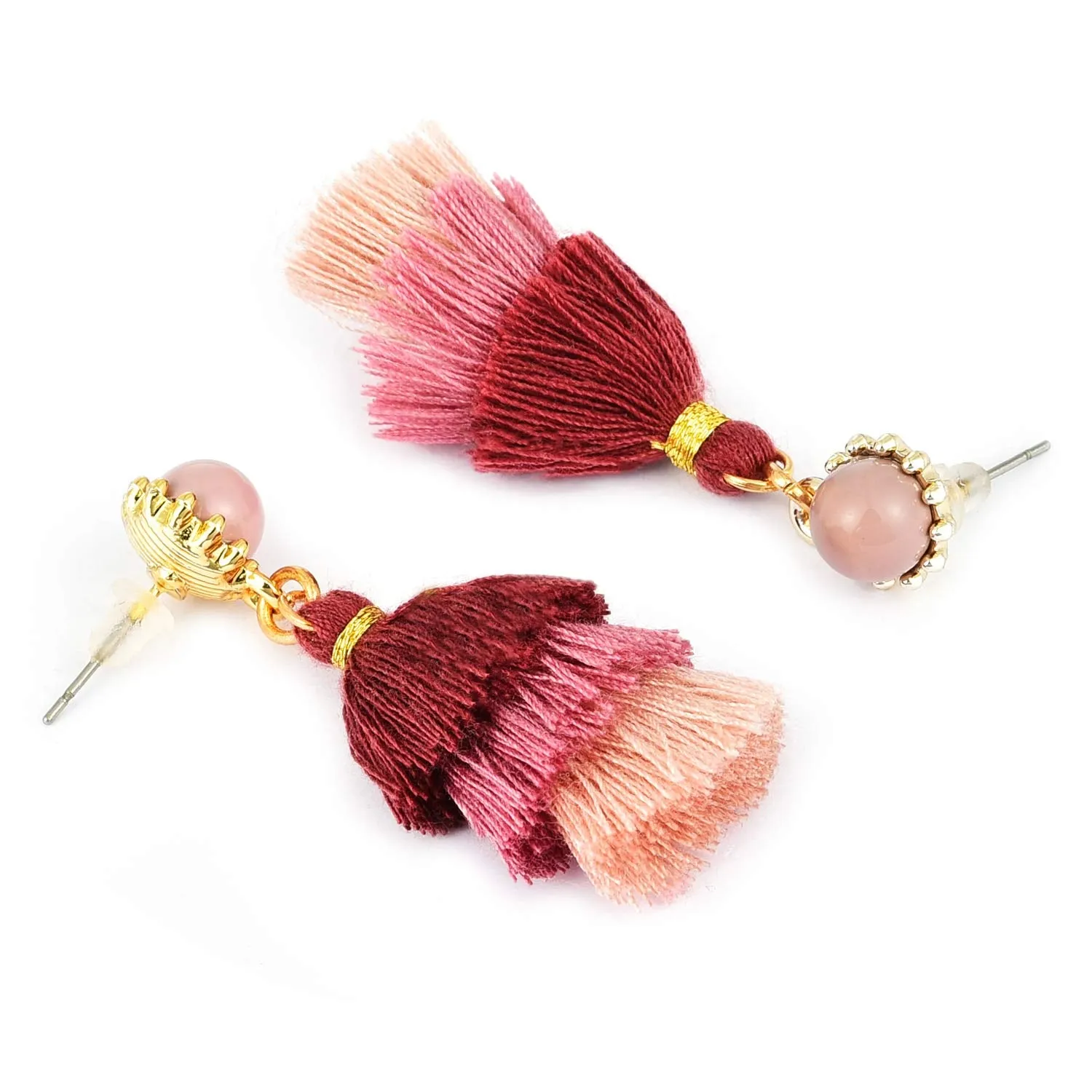 Yellow Chimes Three Layered Pink Tassel Earring for Women & Girls