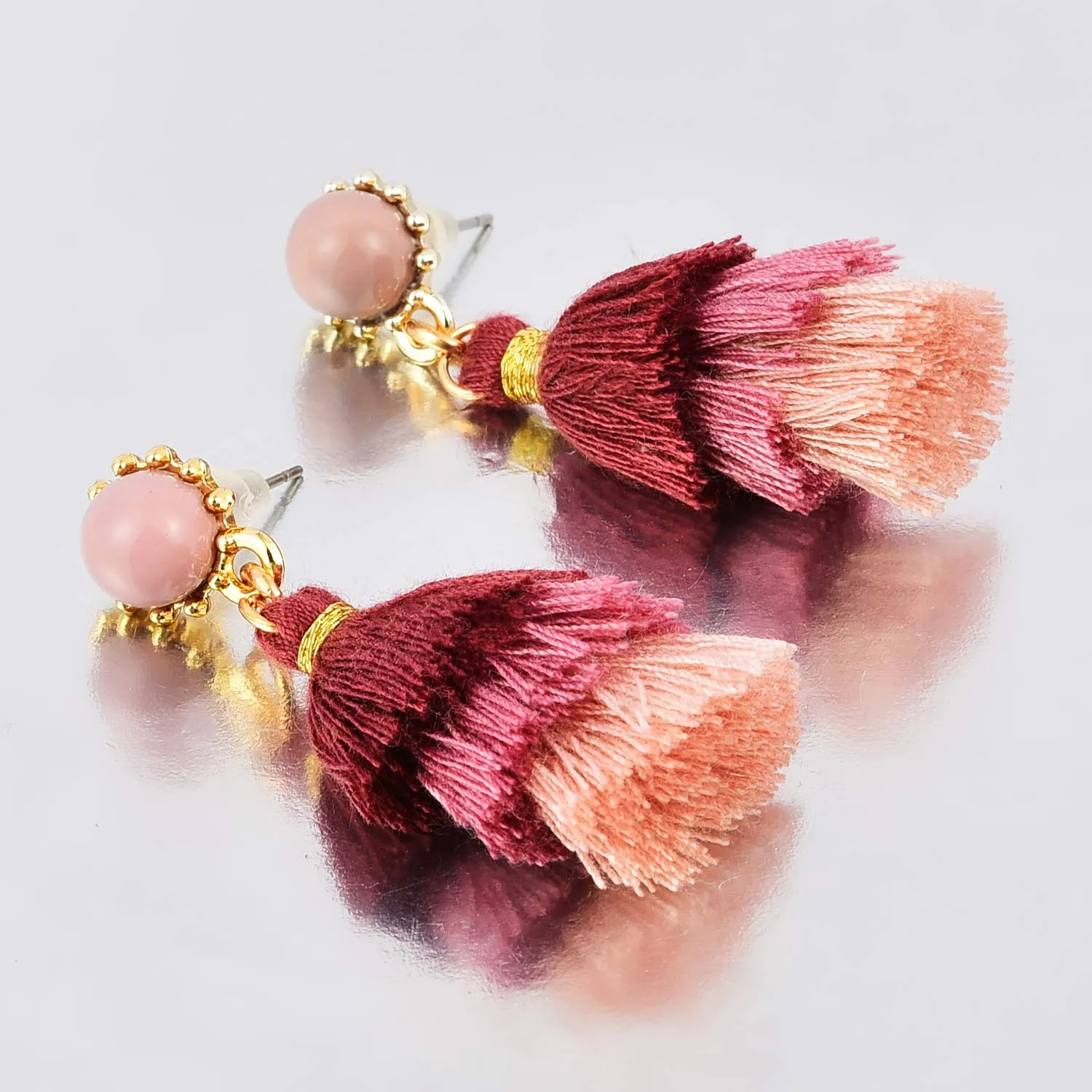 Yellow Chimes Three Layered Pink Tassel Earring for Women & Girls