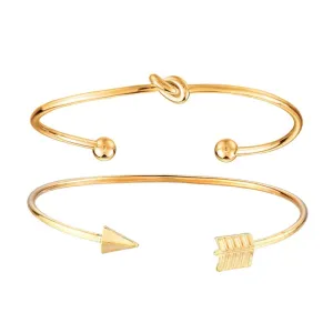 Yellow Chimes Trandy Elegant Set of 2 Pcs Opening Arrow Knot Charm Gold Plated Cuff Bracelet for Women and Girl's