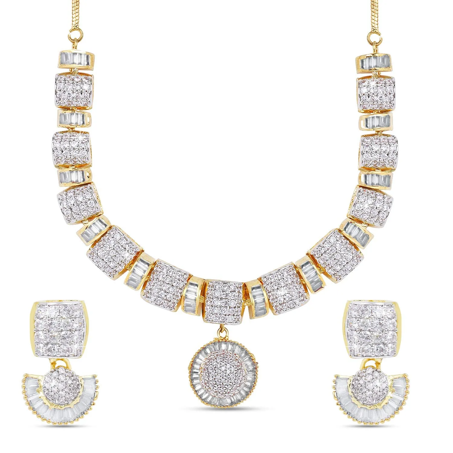 Yellow Chimes White AD/American Diamond Studded 18k Gold Plated Designer Handcrafted Necklace Jewellery Set for Women & Girls