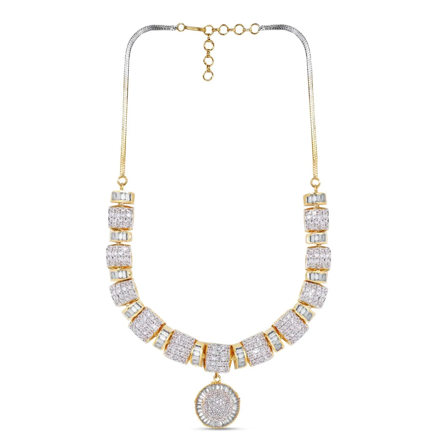 Yellow Chimes White AD/American Diamond Studded 18k Gold Plated Designer Handcrafted Necklace Jewellery Set for Women & Girls