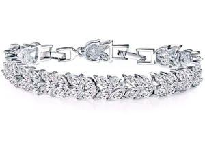 Yellow Chimes Women's Fashion Leaf Shaped Silver Tone White Swiss Zircon Crystal Bracelets