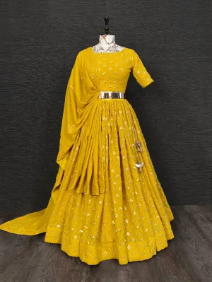 Yellow Color Embroidered Georgette Lehenga Sets