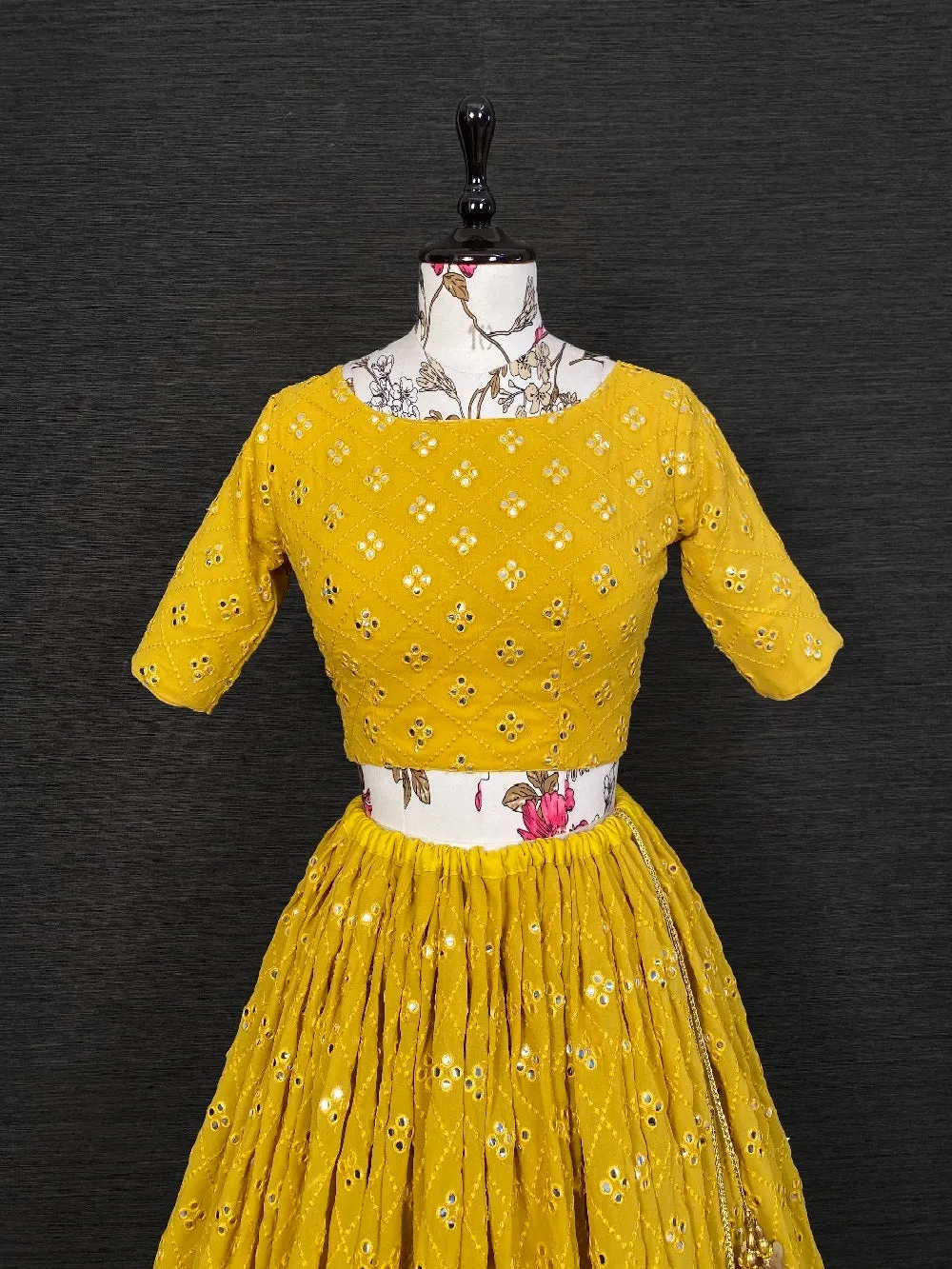 Yellow Color Embroidered Georgette Lehenga Sets