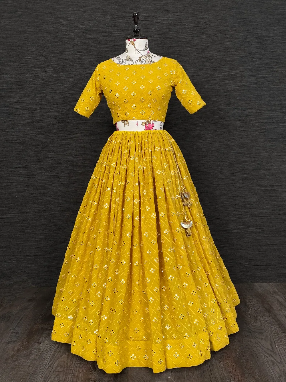 Yellow Color Embroidered Georgette Lehenga Sets