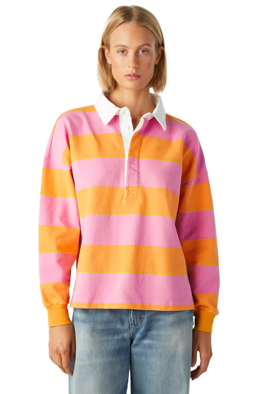 Yellow Colorblock Button Collared Sweatshirt