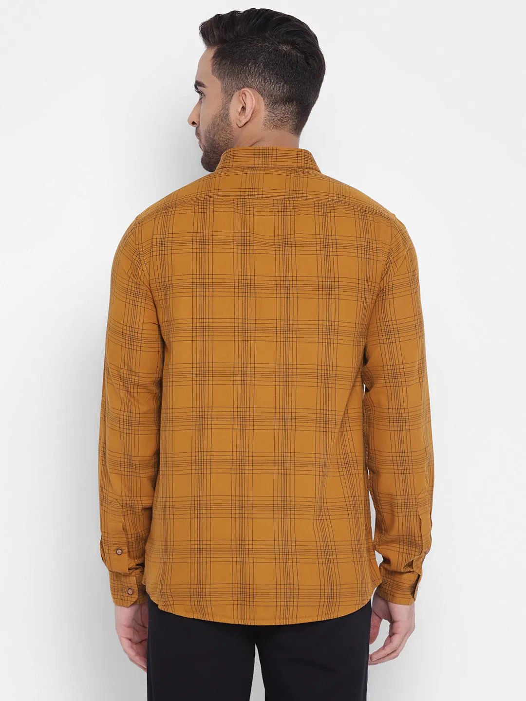 Yellow Cotton Checked Slim Fit Shirt