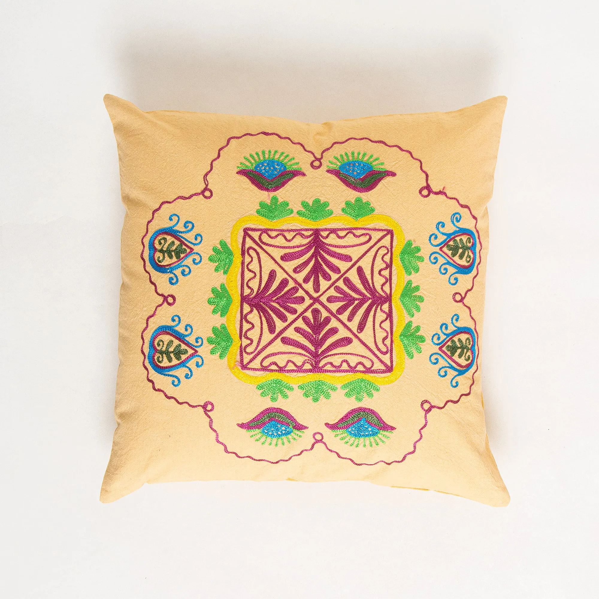 Yellow Cotton Embroidered Cushion Covers