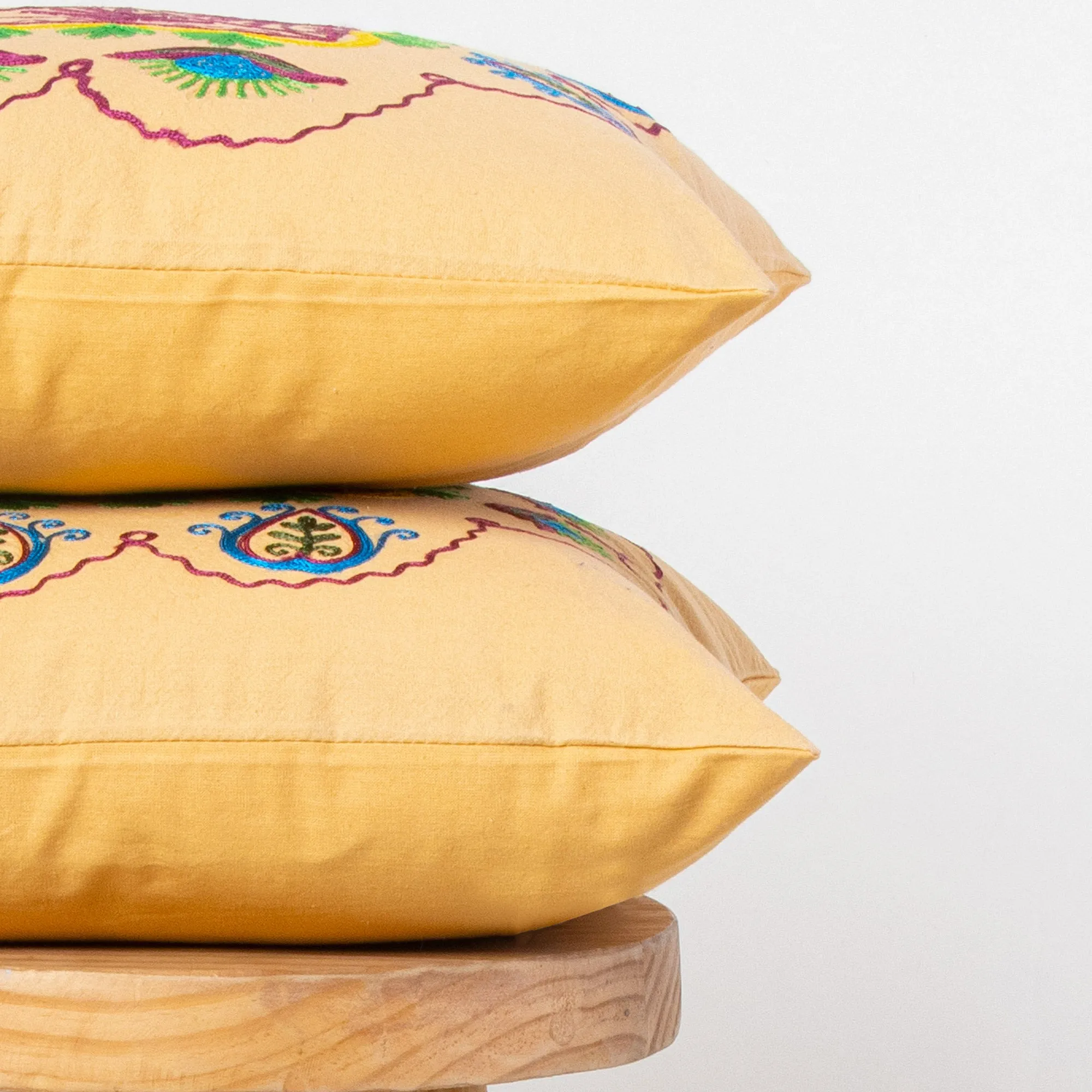 Yellow Cotton Embroidered Cushion Covers