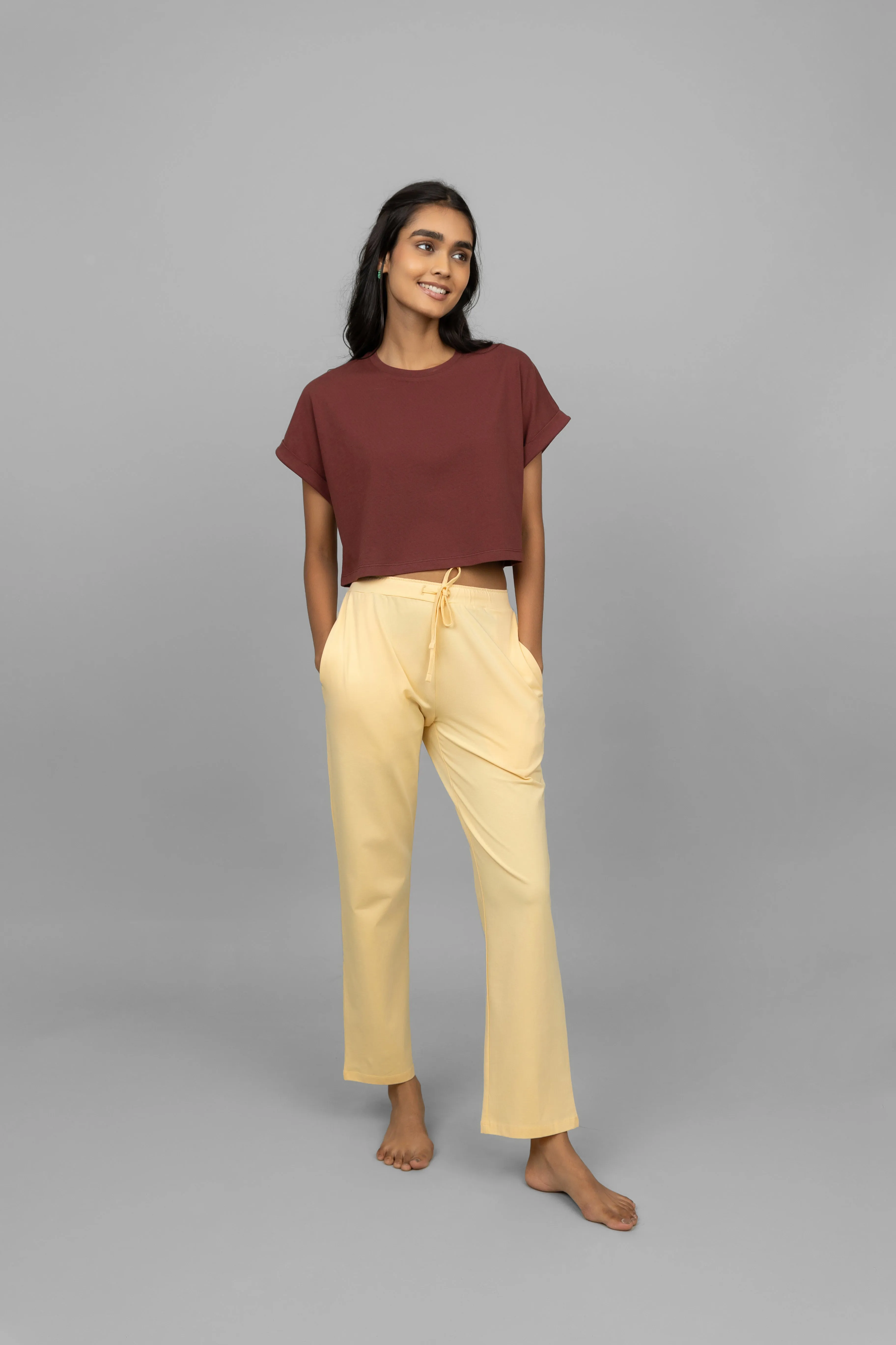 Yellow Cotton Lycra Pant