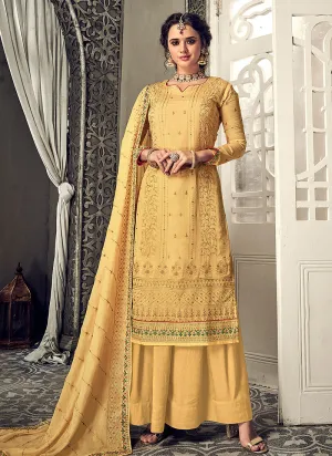 Yellow Embroidered Designer Palazzo Suit