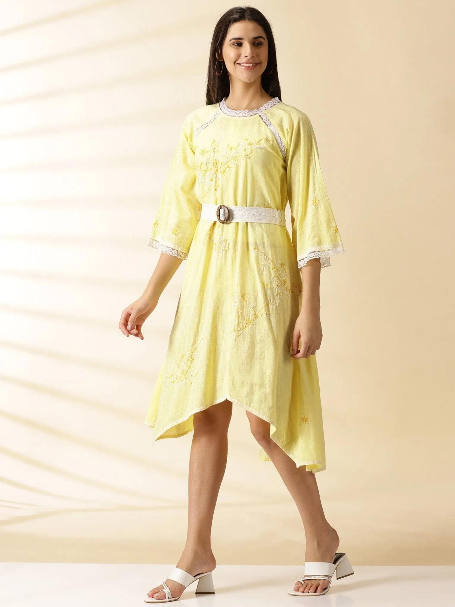 Yellow Embroidered hankercheif Dress