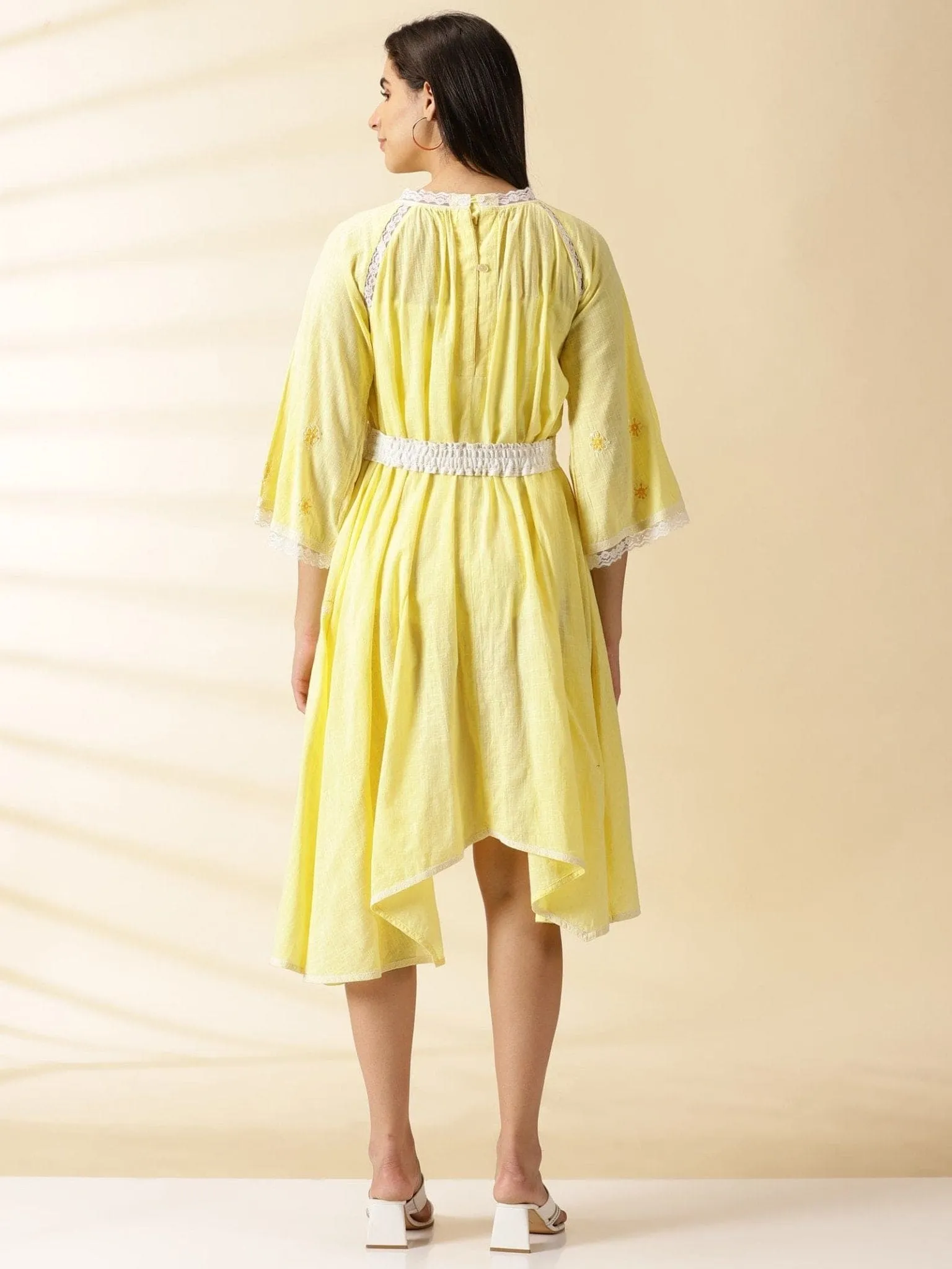 Yellow Embroidered hankercheif Dress