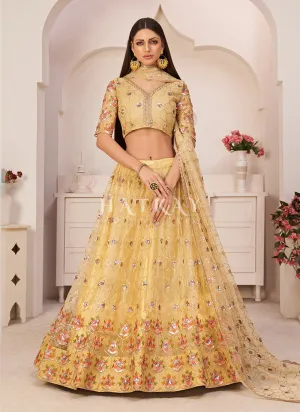 Yellow Embroidered Partywear Lehenga Choli