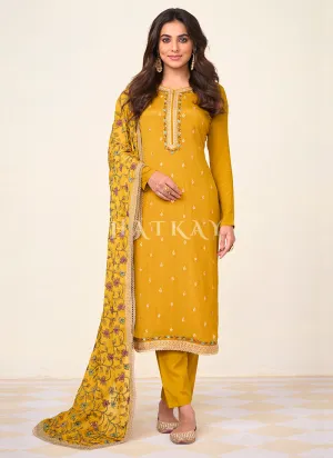 Yellow Embroidered Traditional Salwar Kameez Suit