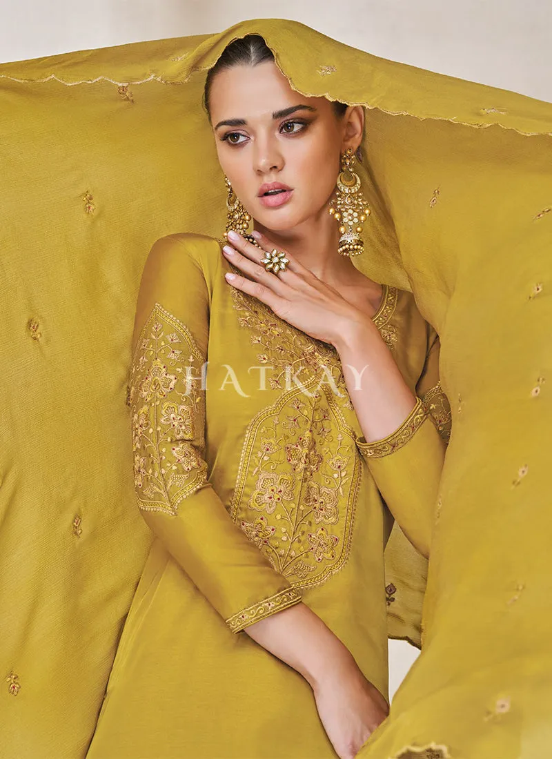 Yellow Embroidery Traditional Silk Salwar Kameez