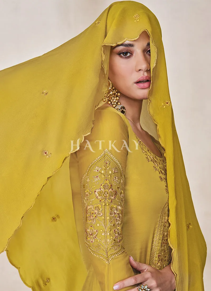 Yellow Embroidery Traditional Silk Salwar Kameez