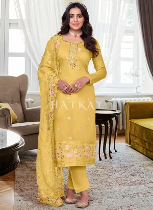 Yellow Floral Embroidery Pakistani Salwar Kameez