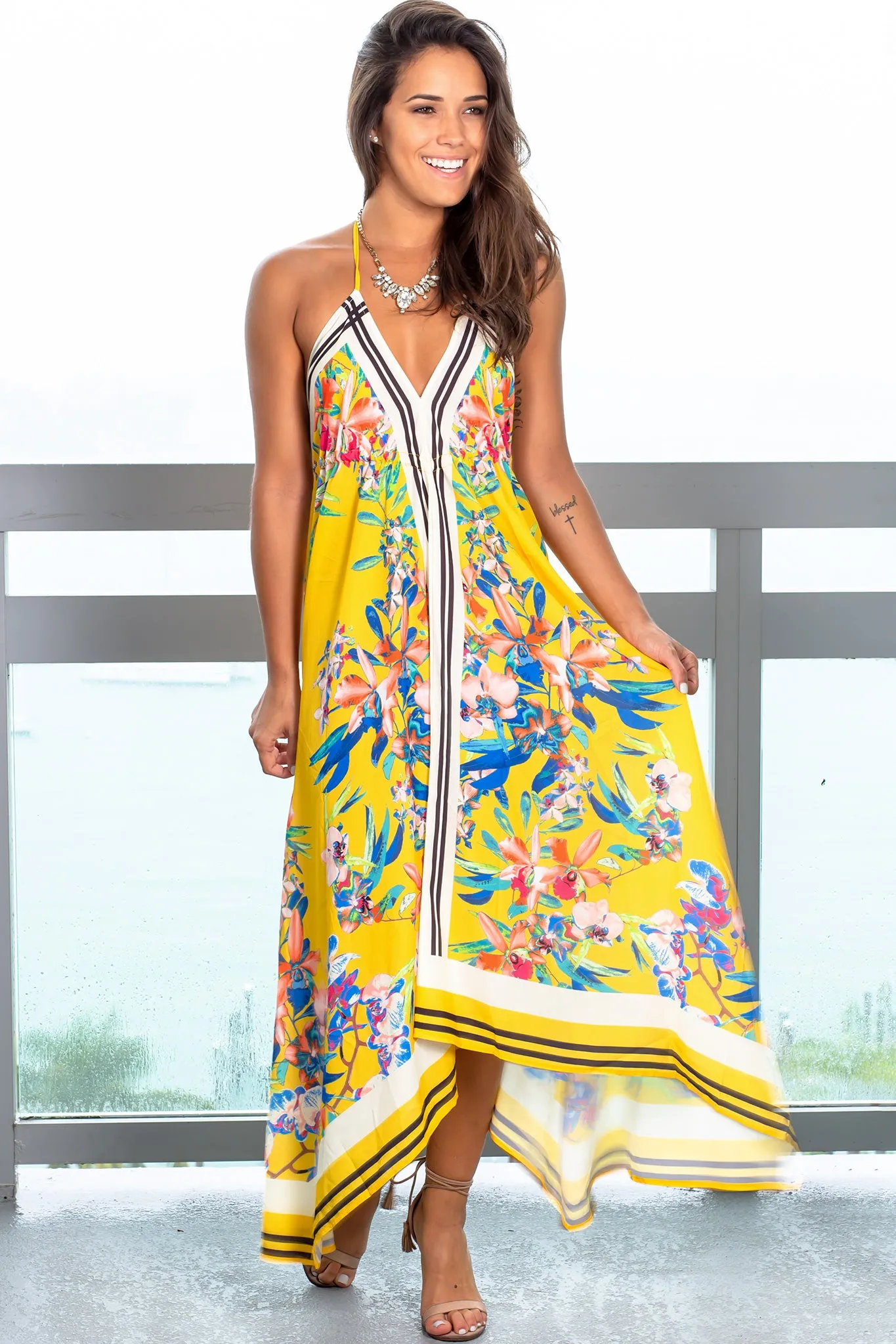 Yellow Floral High Low Dress