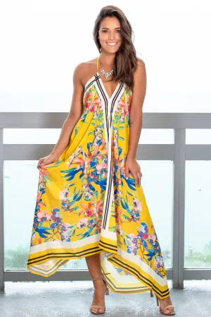 Yellow Floral High Low Dress