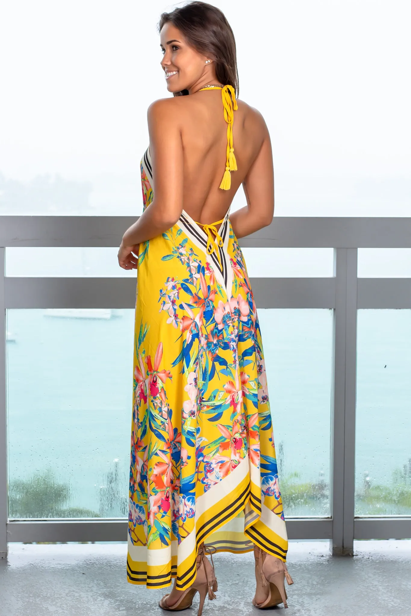 Yellow Floral High Low Dress