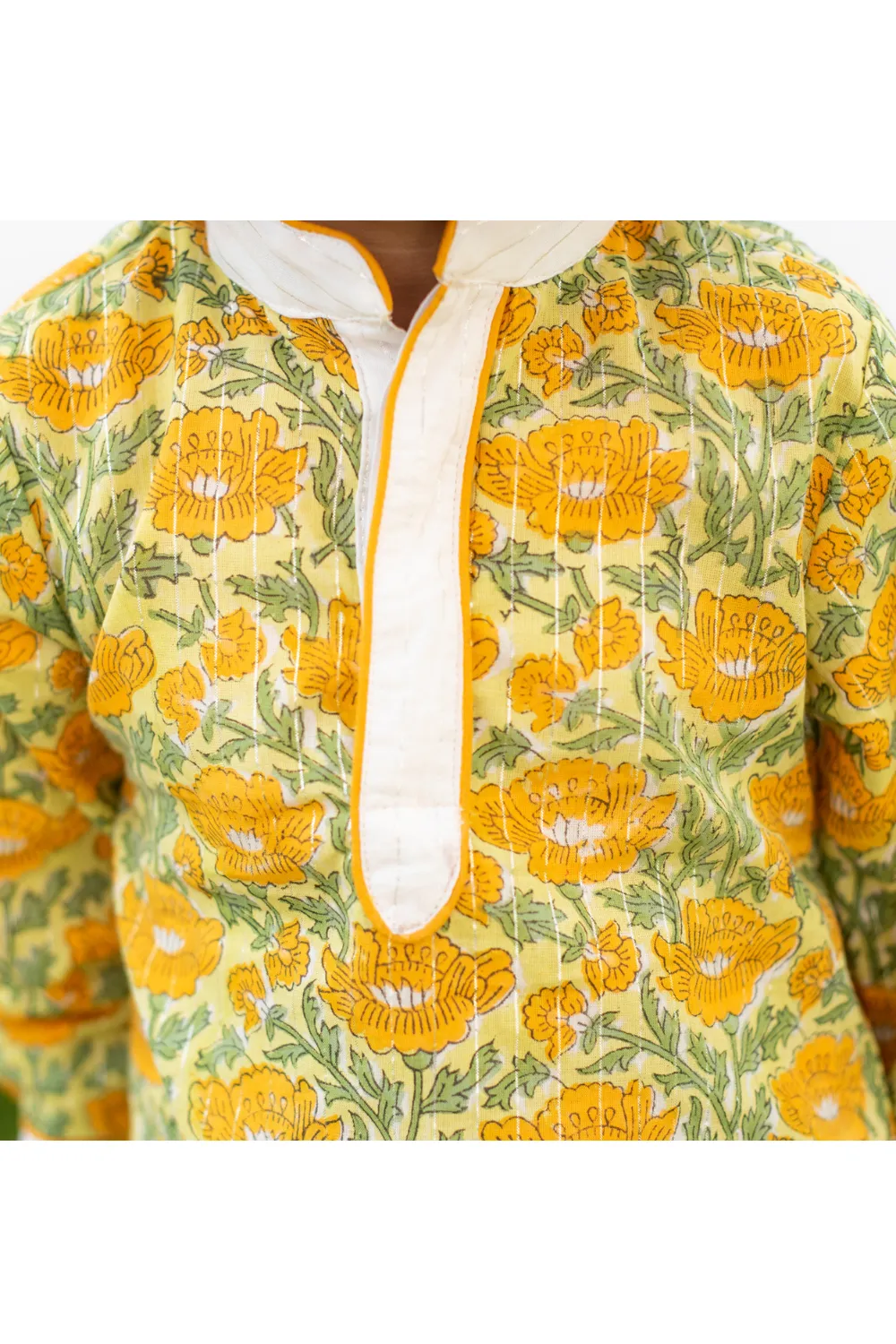 Yellow Floral Printed Cotton Kurta With Pants Set