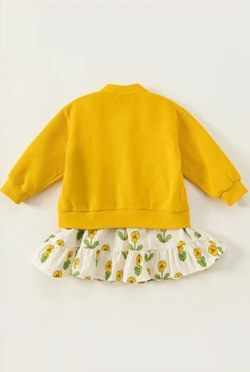 Yellow Flower Dress with Yellow Cardigan