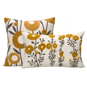 Yellow Flower Patterned Pillow