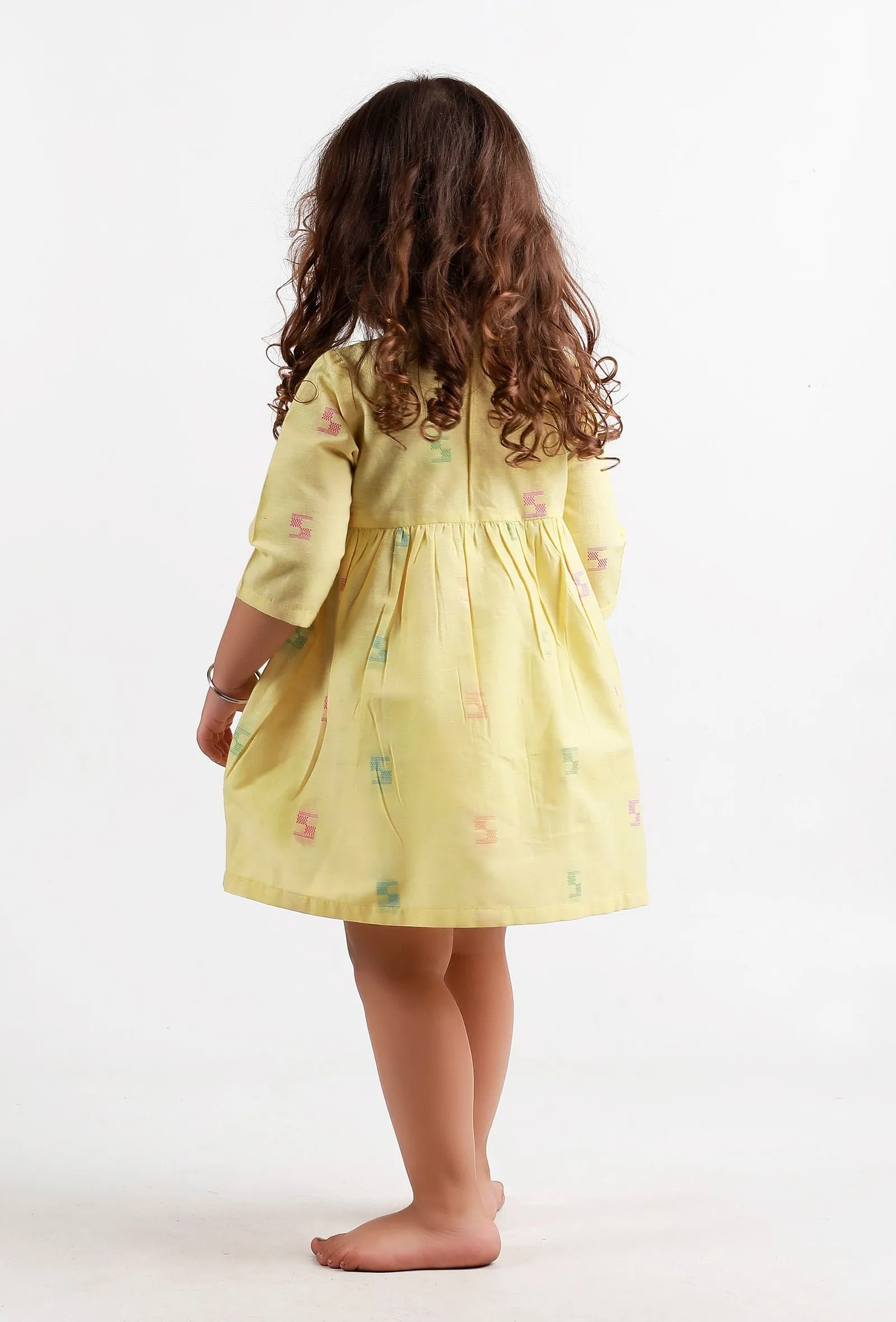 Yellow Full Sleeves Dobby Dress