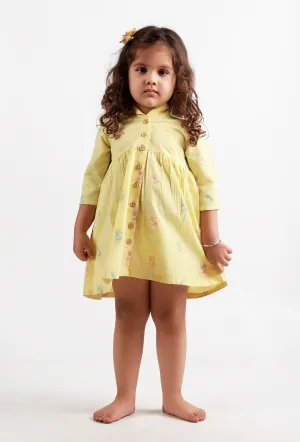 Yellow Full Sleeves Dobby Dress