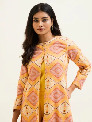 Yellow Geometric Printed Co-ord Set With Shrug