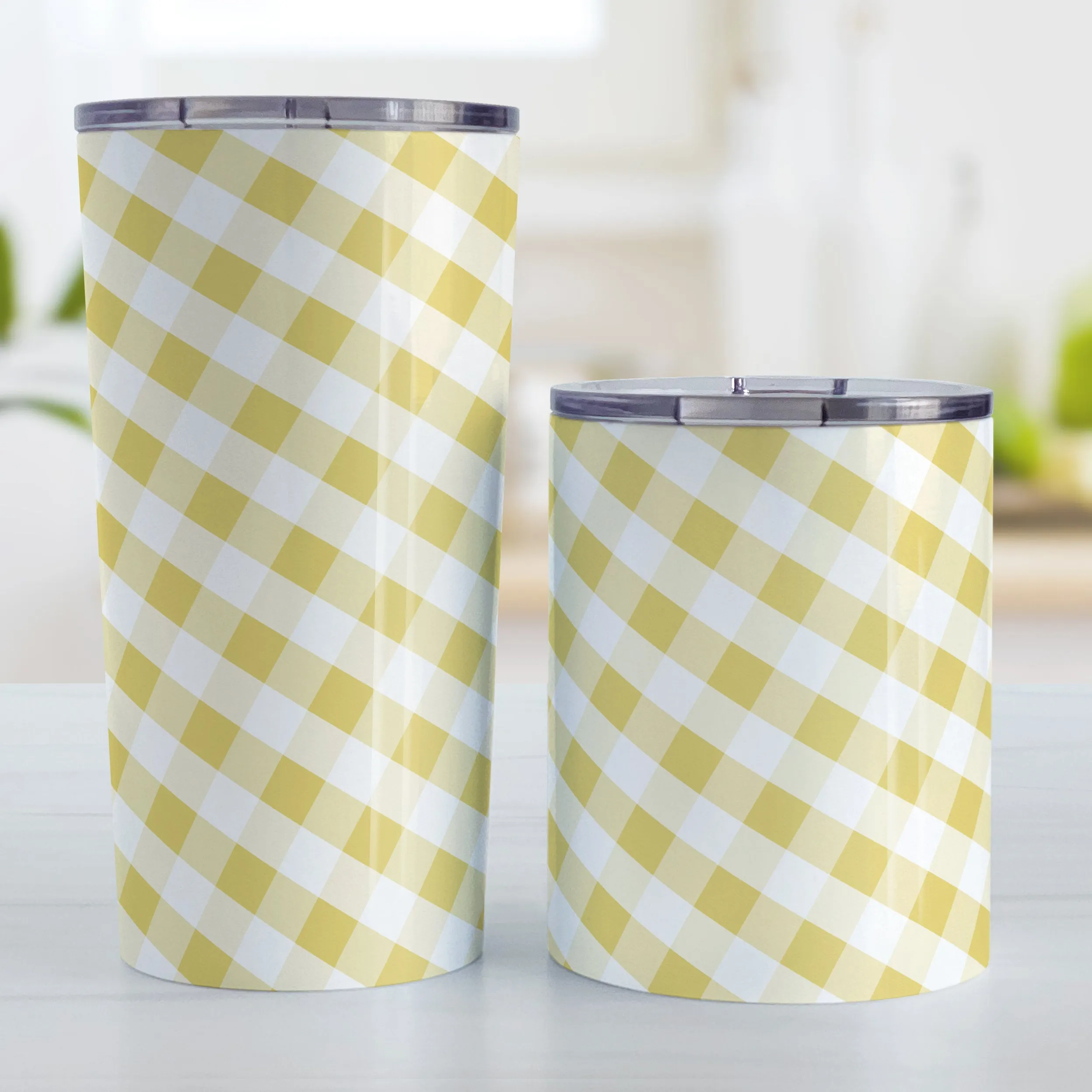 Yellow Gingham Tumbler Cup