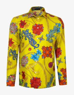 Yellow Gioielleria Jetés Print Silk Shirt