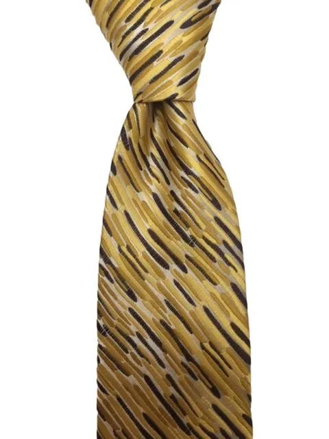 Yellow Gold Brown Geometric Striped Tie