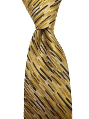 Yellow Gold Brown Geometric Striped Tie