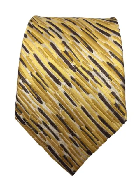 Yellow Gold Brown Geometric Striped Tie