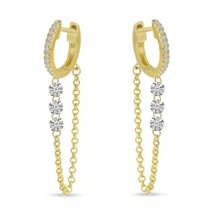 Yellow Gold Pierced Diamond Chain Huggie Earrings