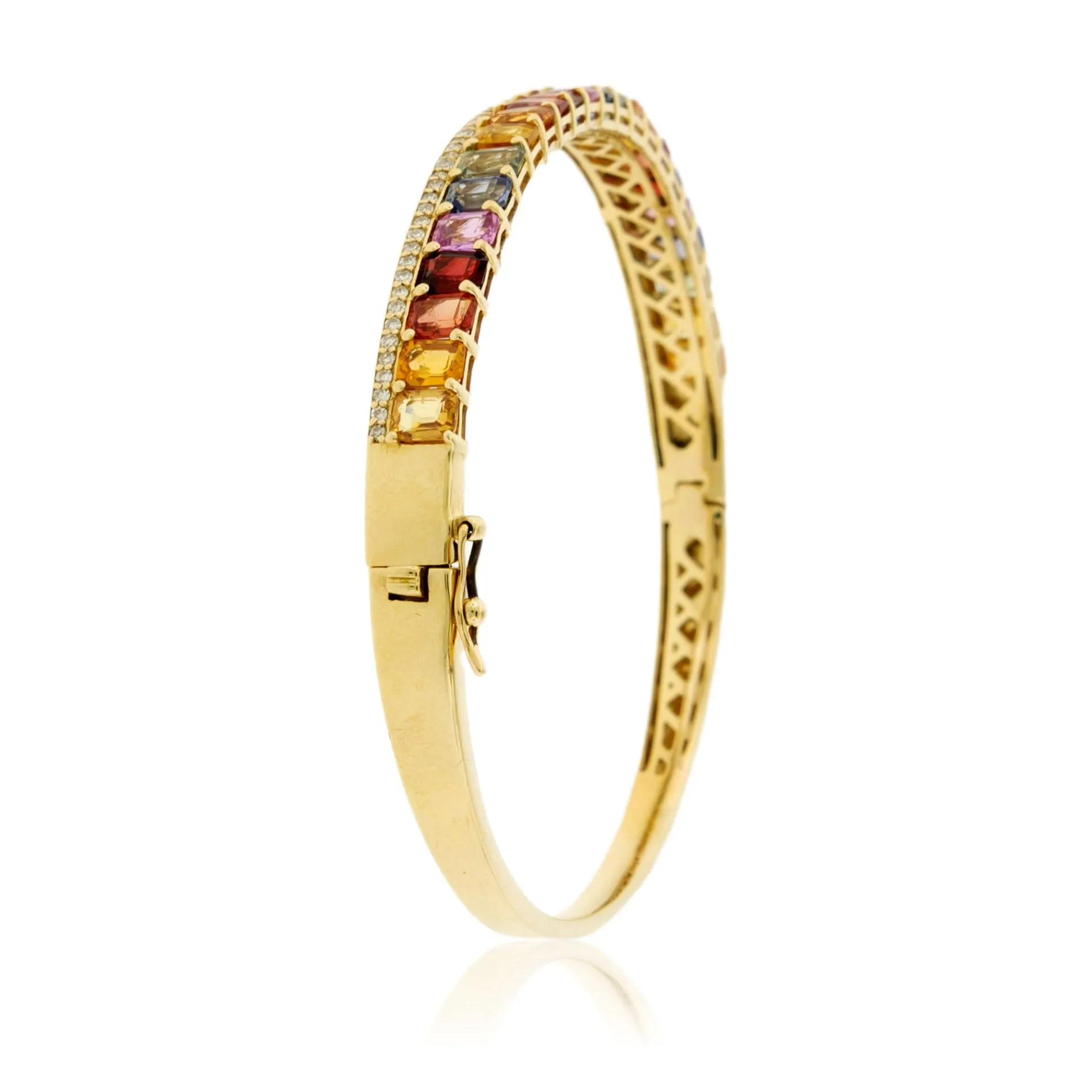 Yellow Gold Rainbow Sapphire and Diamond Accented Bracelet