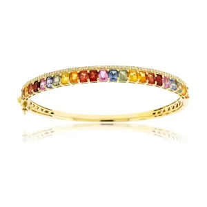 Yellow Gold Rainbow Sapphire and Diamond Accented Bracelet