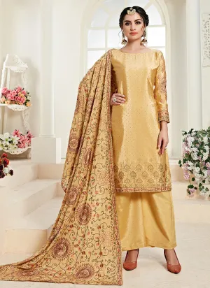 Yellow Golden Traditional Embroidered Palazzo Suit