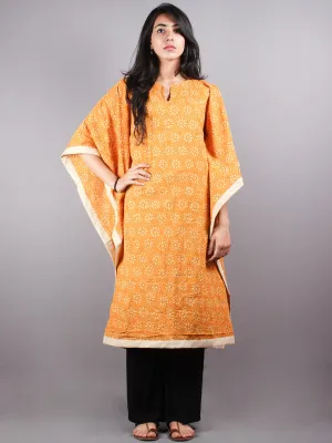 Yellow Hand Block Printed Kaftan With Beige Border - K1163F10