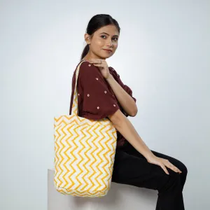 Yellow - Handcrafted Quilted Sanganeri Block Printed Shoulder Bag