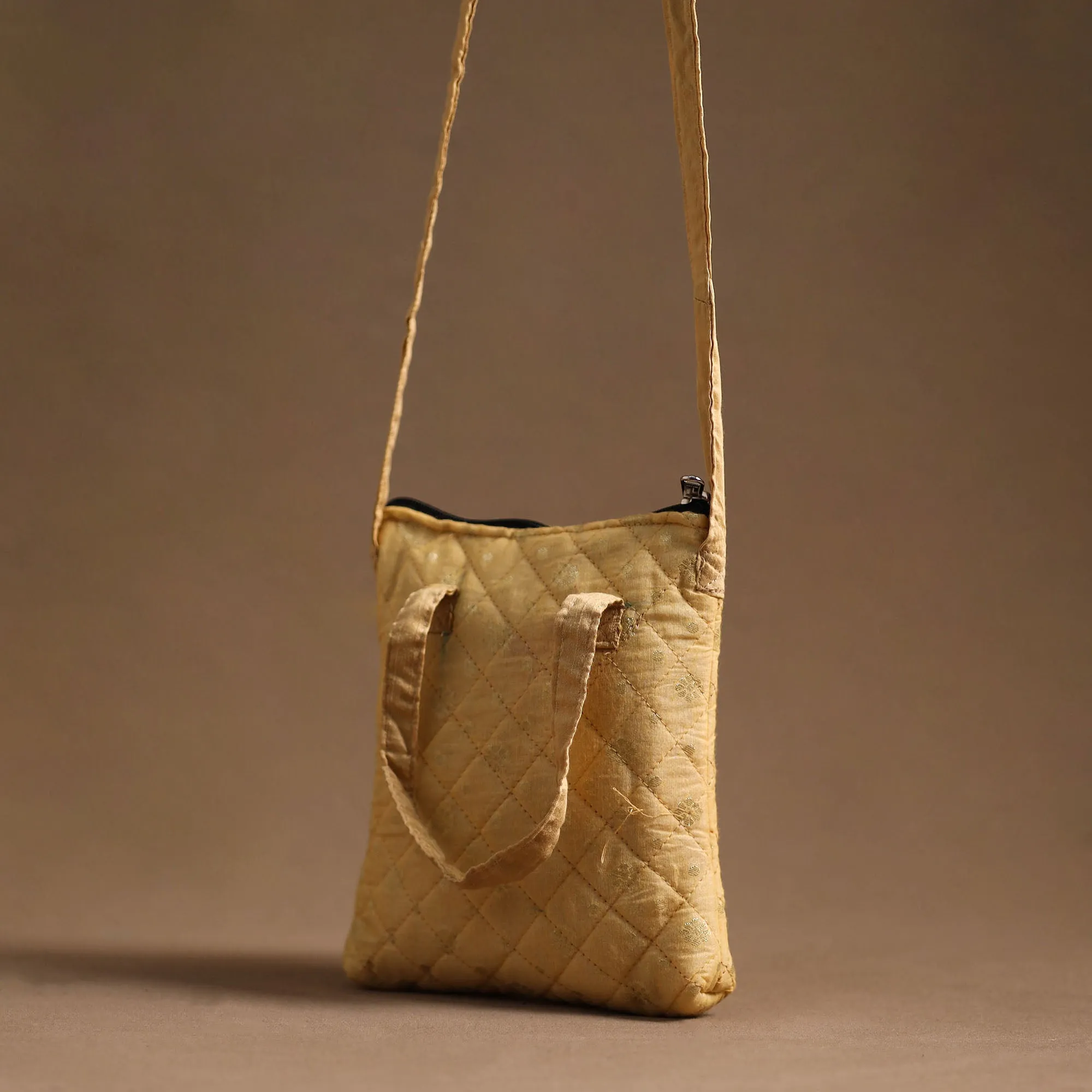 Yellow - Handcrafted Quilted Silk Sling Bag 03