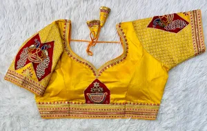 Yellow Handcrafted Sequined Blouse in Dilkush Silk