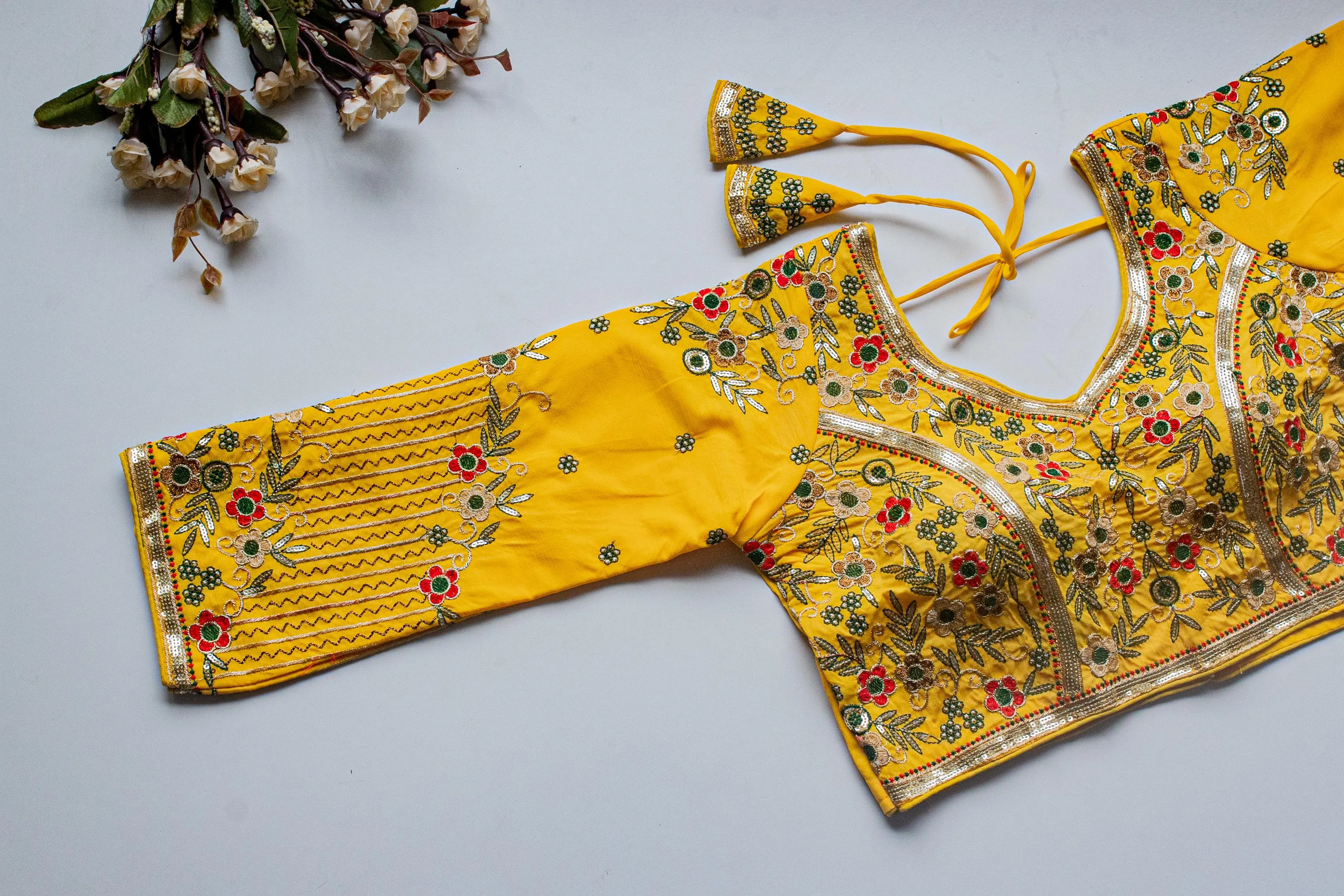 Yellow Handcrafted Sequined Blouse in Khushi Silk