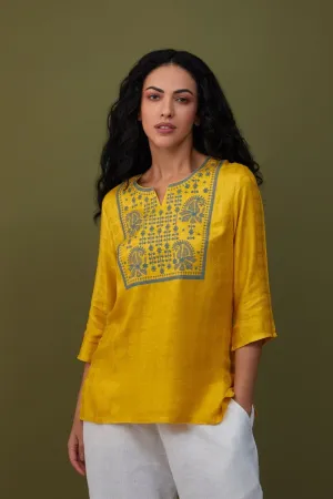 Yellow Jacquard Embroidered Tunic