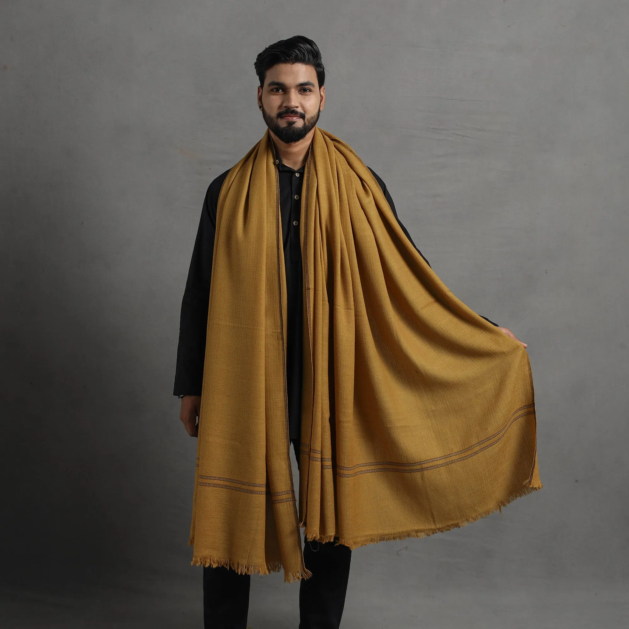 Yellow - Kumaun Handwoven Pure Merino Wool Shawl for Men 109