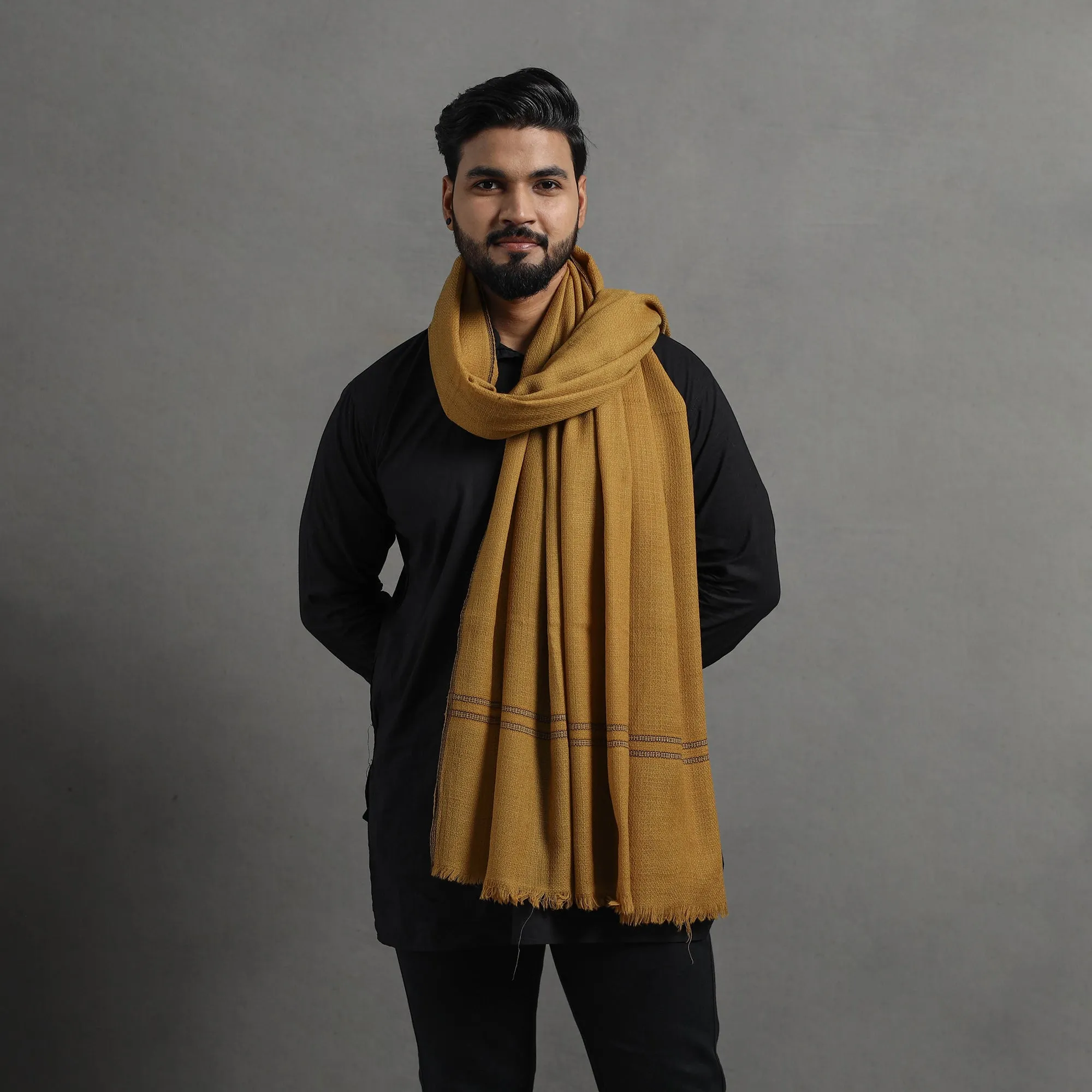 Yellow - Kumaun Handwoven Pure Merino Wool Shawl for Men 109