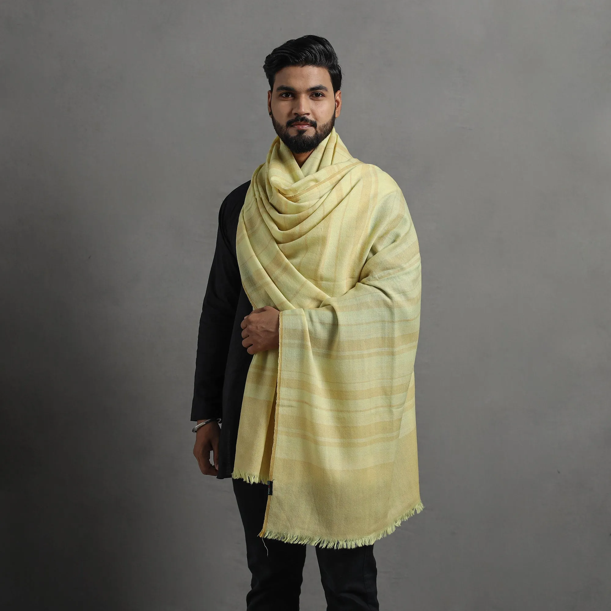 Yellow - Kumaun Handwoven Pure Merino Wool Shawl for Men 13