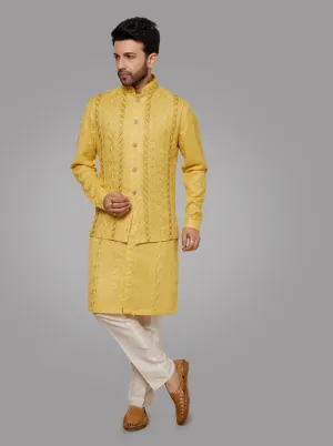 Yellow Kurta Pajama with Koti | TULA